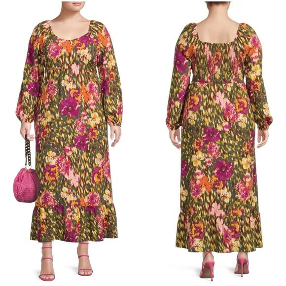 NWT Terra & Sky Floral Raglan Maxi Dress - Picture 1 of 7